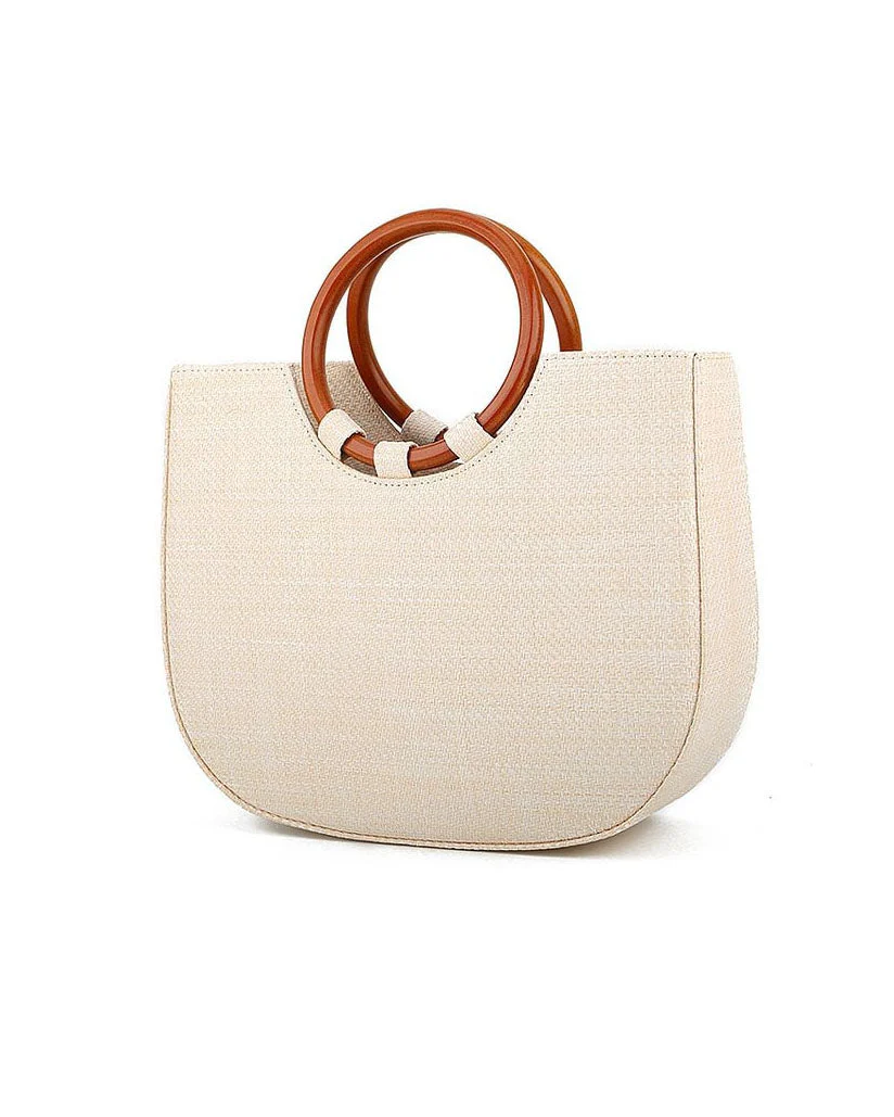 Stylish Wooden Handle Bag with Natural Charm - Image 2