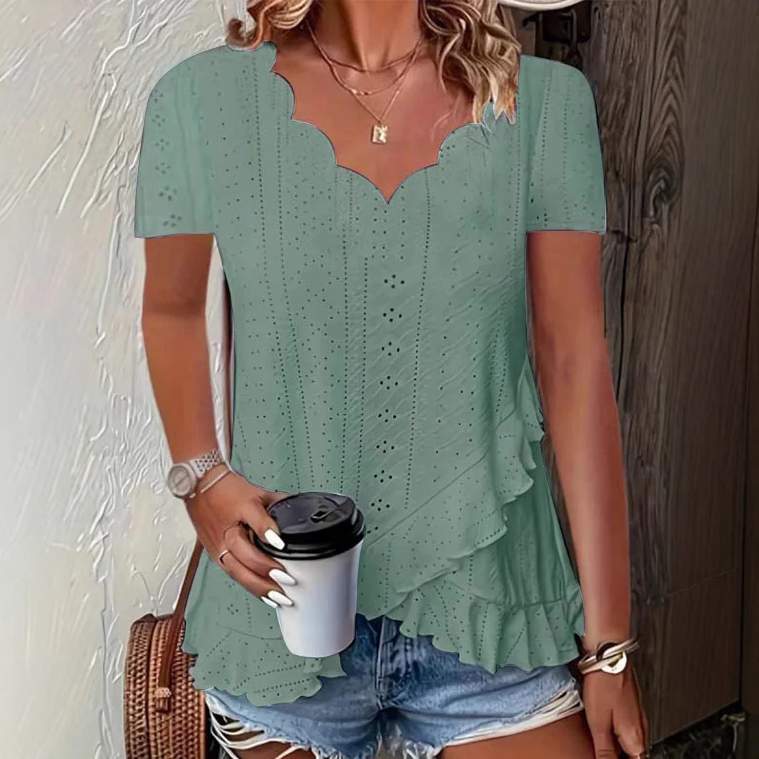 Summer Solid Color Jacquard T-Shirt - Image 4