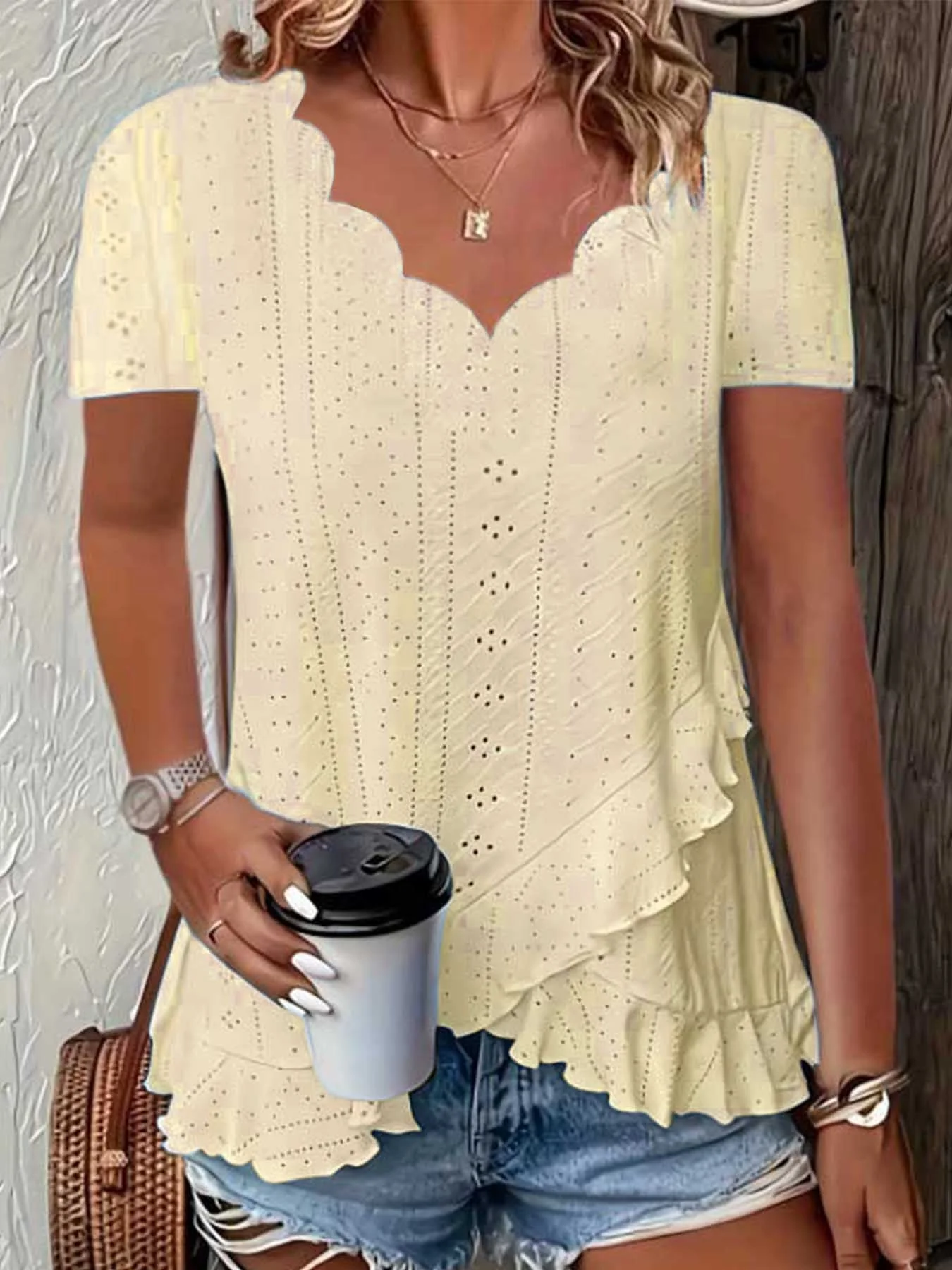 Summer Solid Color Jacquard T-Shirt - Image 9