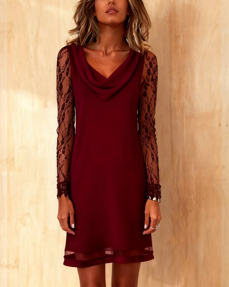 Swing Collar Solid Color Patchwork Dress - Image 5