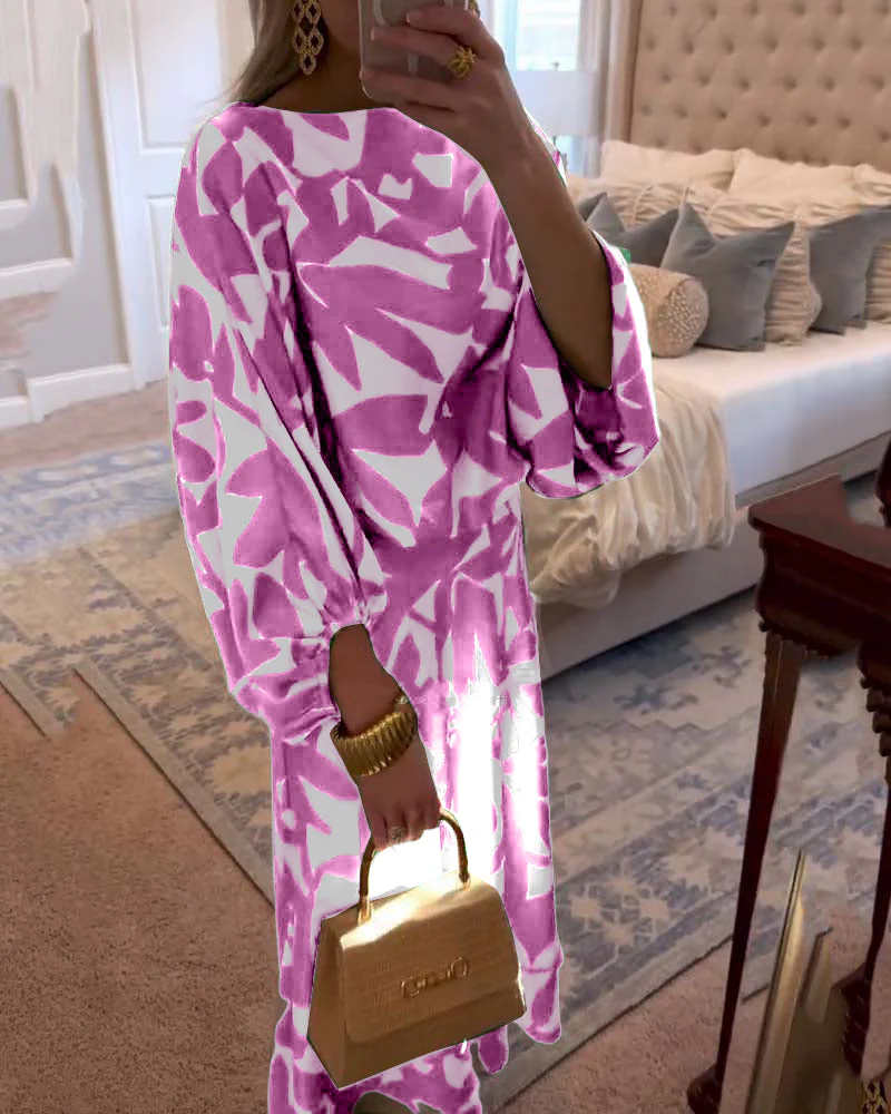 Temperament Printed Lantern Sleeves Casual Dress Set - Image 11