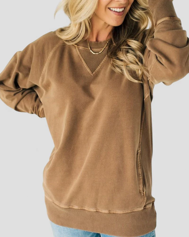 Textured Pullover Sweater with Pockets - Image 6