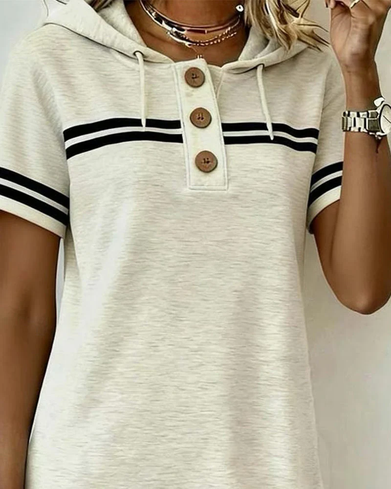 Three-Button Hooded Athletic Casual Dress - Image 2
