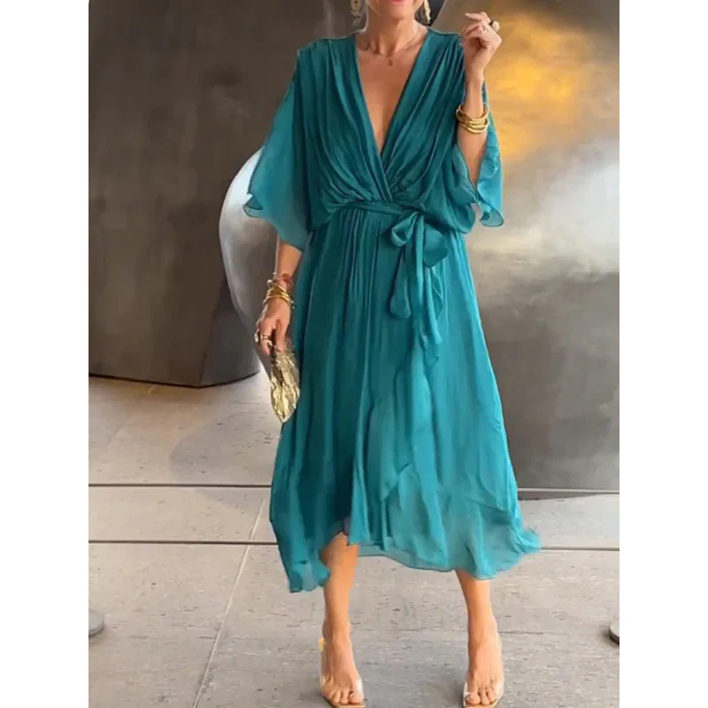 Tie Waist Batwing Long Dress - Image 10