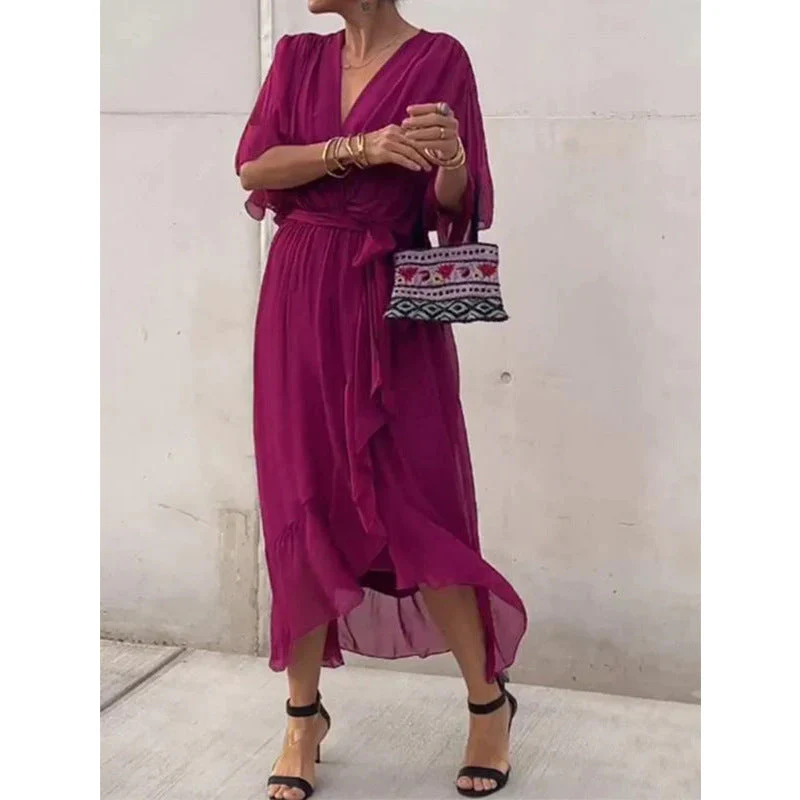 Tie Waist Batwing Long Dress - Image 12