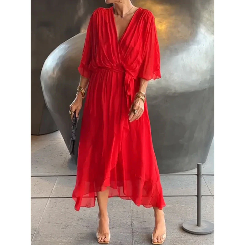Tie Waist Batwing Long Dress - Image 14