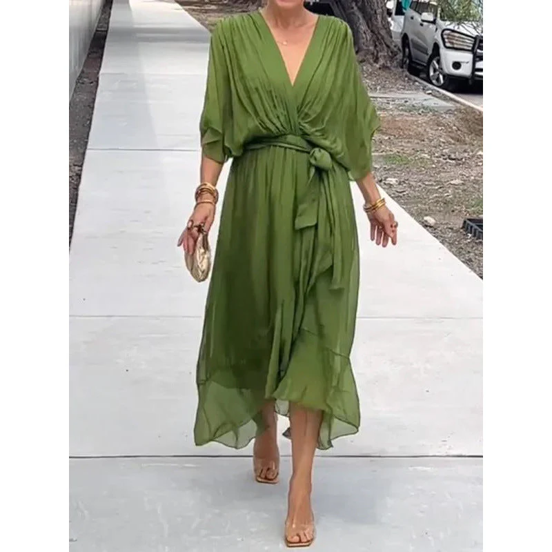 Tie Waist Batwing Long Dress - Image 15