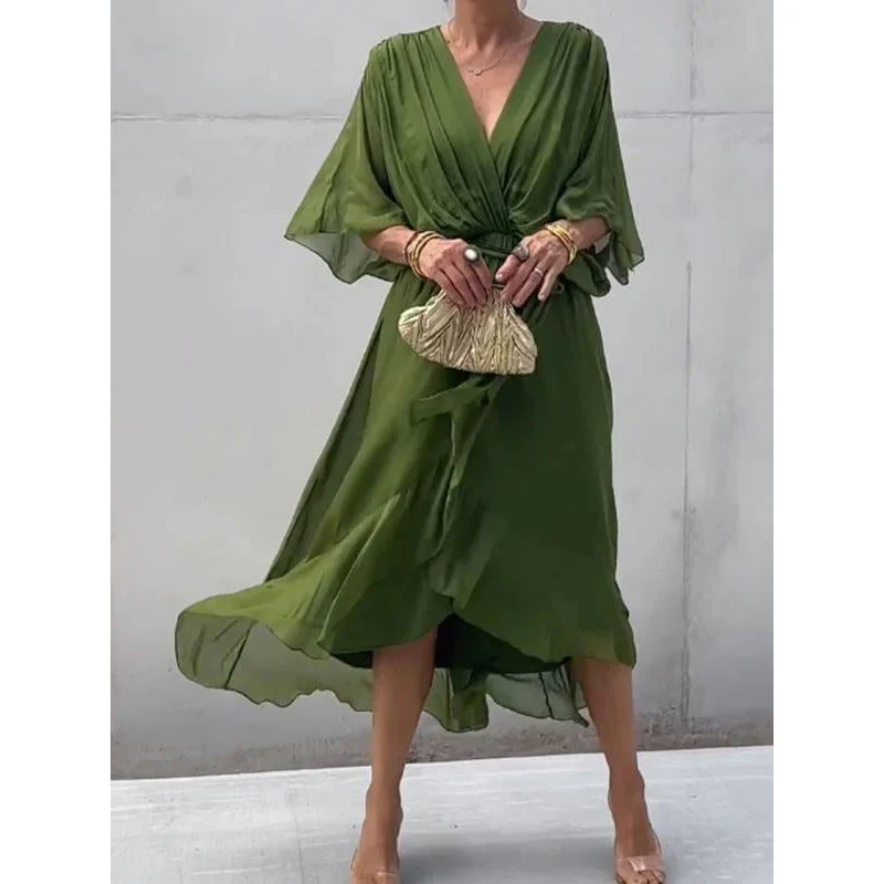 Tie Waist Batwing Long Dress - Image 17