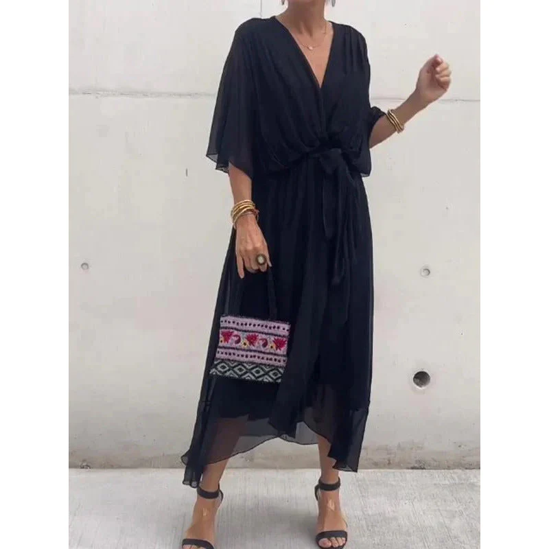 Tie Waist Batwing Long Dress - Image 18