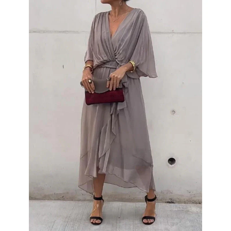 Tie Waist Batwing Long Dress - Image 22