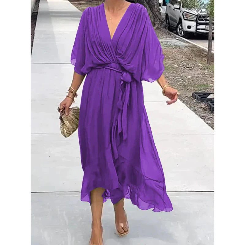 Tie Waist Batwing Long Dress - Image 26