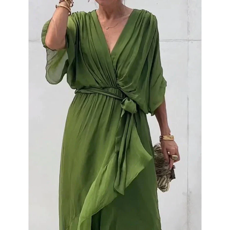 Tie Waist Batwing Long Dress - Image 34