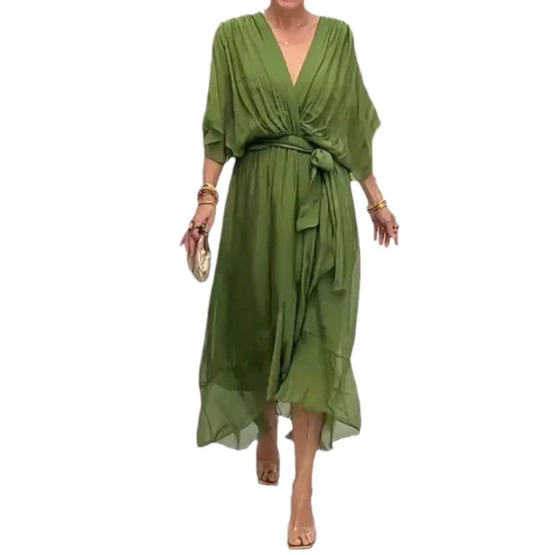 Tie Waist Batwing Long Dress - Image 35