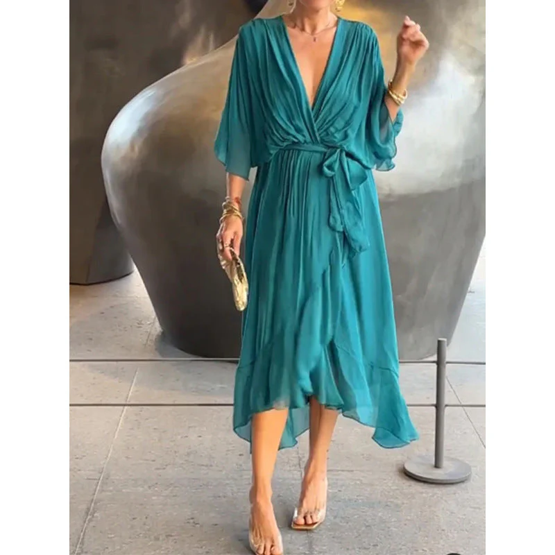 Tie Waist Batwing Long Dress - Image 4
