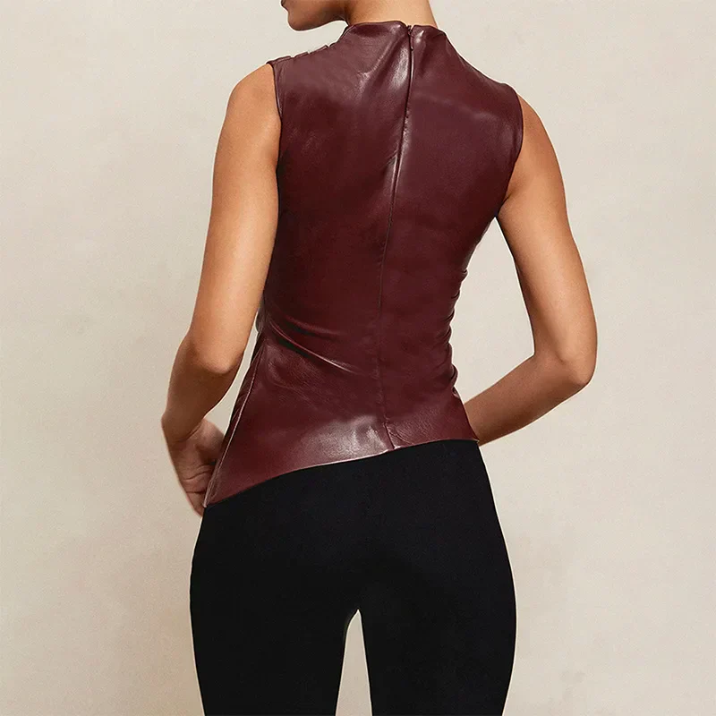 Trendy Black Leather Sleeveless Top - Image 18