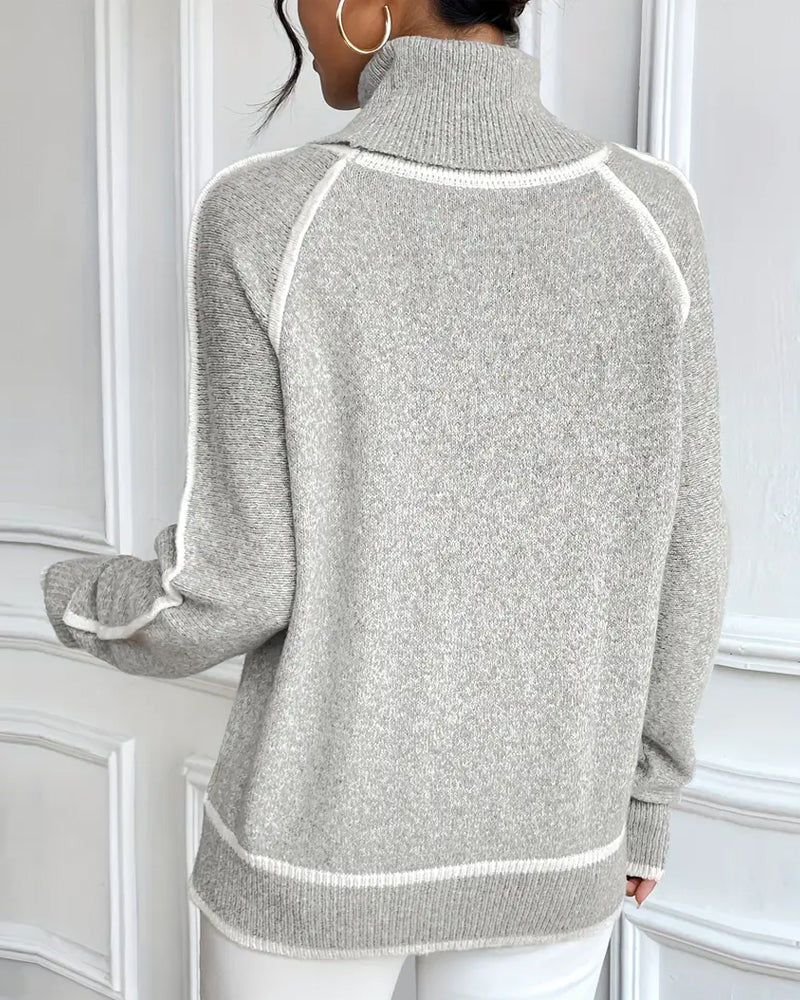 Turtleneck Fashionable Contrast Sweater - Image 12