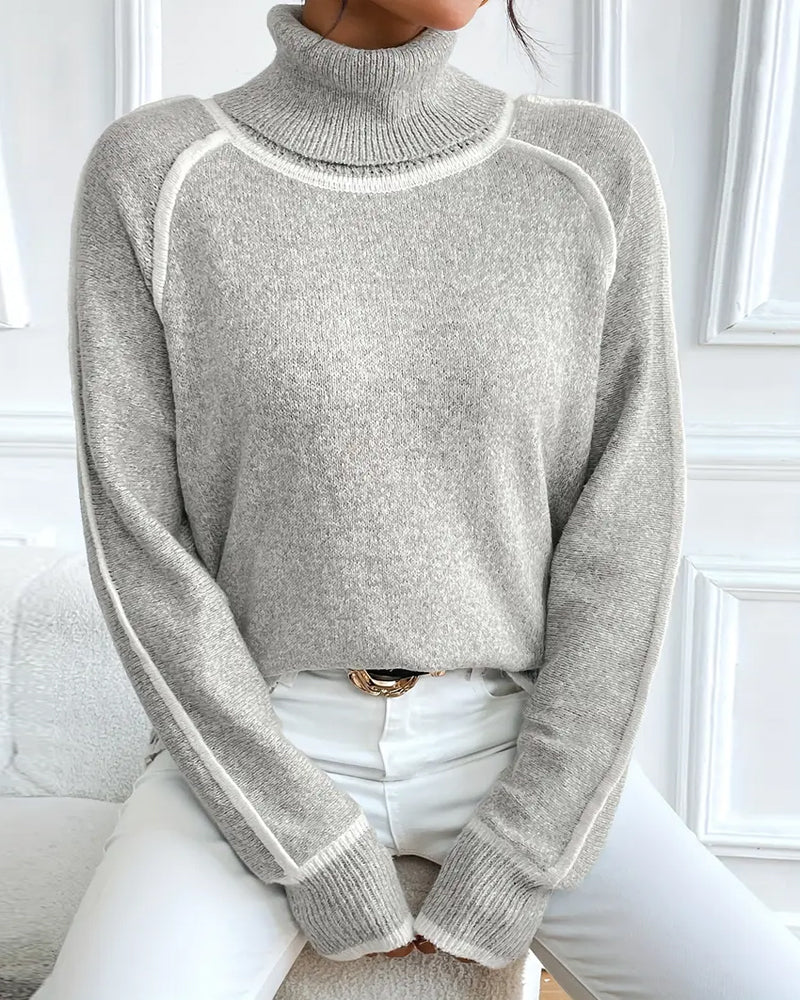 Turtleneck Fashionable Contrast Sweater - Image 5
