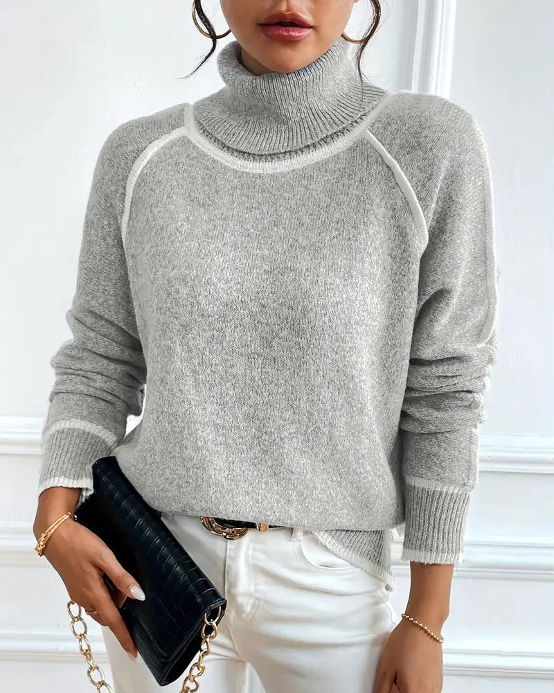 Turtleneck Fashionable Contrast Sweater - Image 9
