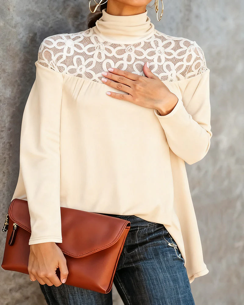 Turtleneck Lace Sheer Knit Top - Image 18