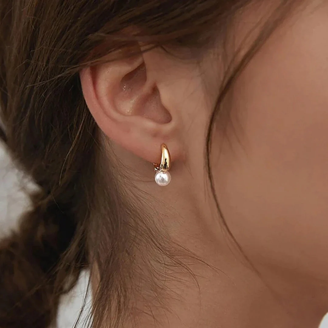 Unique Golden Pearl Earrings - Image 2