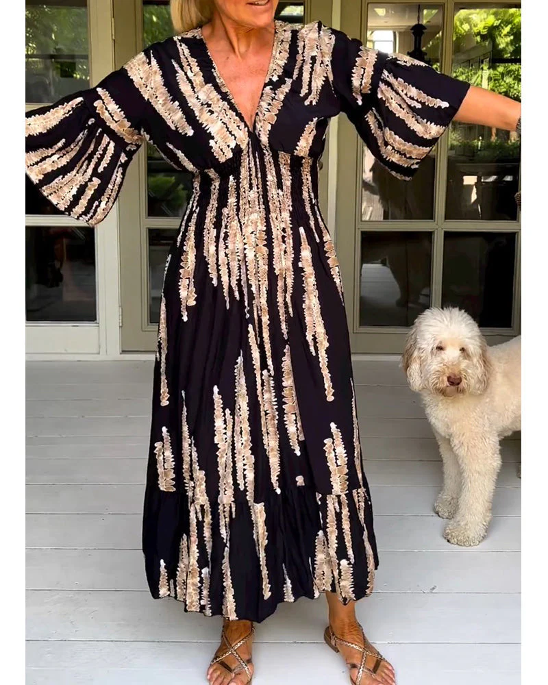 Boho Style V-Neck Three Quarter Dress - Image 10