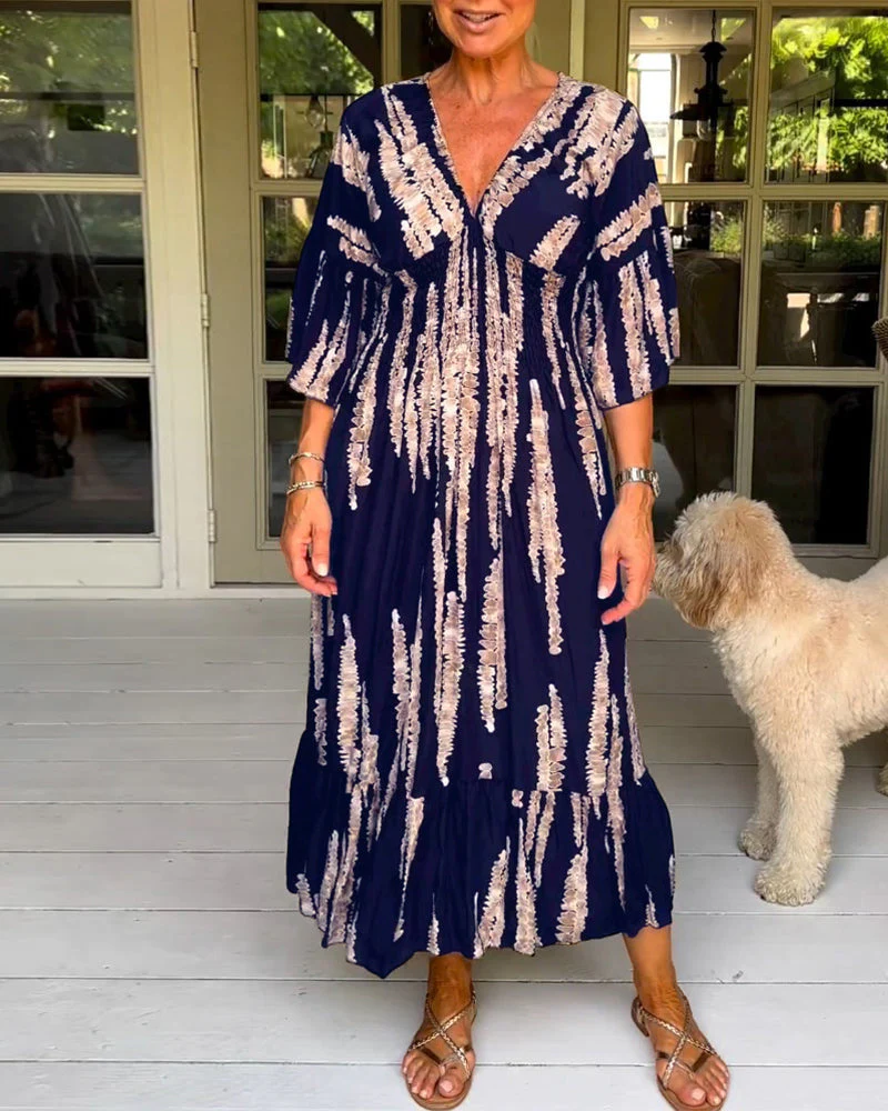 Boho Style V-Neck Three Quarter Dress - Image 12