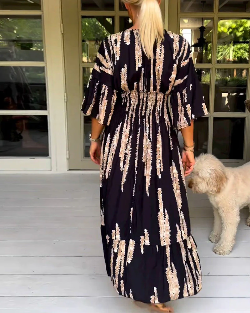 Boho Style V-Neck Three Quarter Dress - Image 16