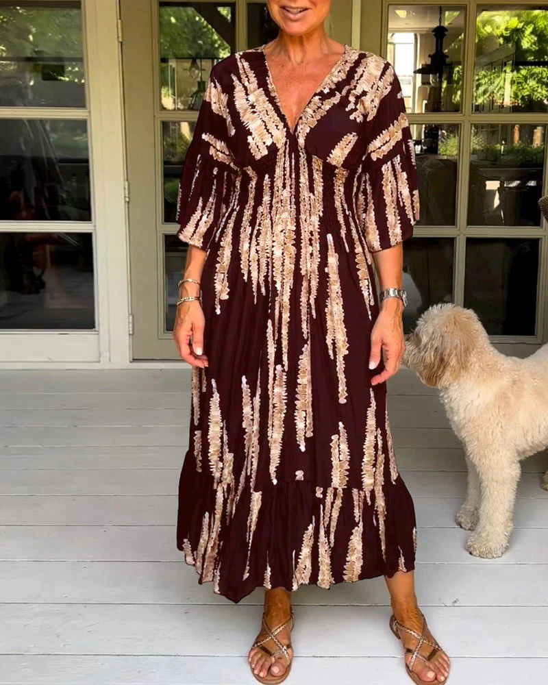 Boho Style V-Neck Three Quarter Dress - Image 18