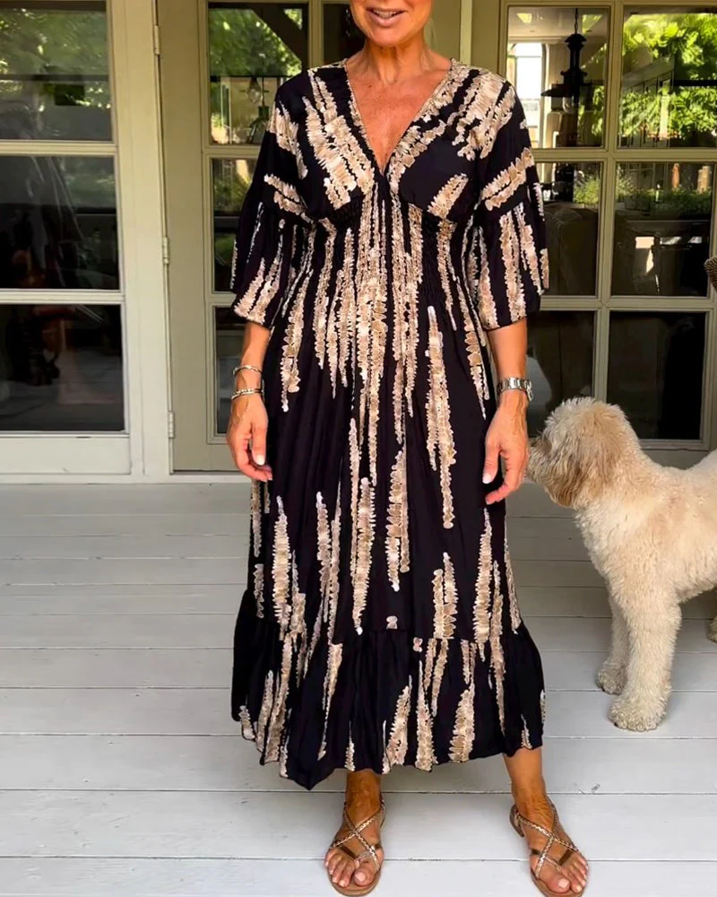 Boho Style V-Neck Three Quarter Dress - Image 8