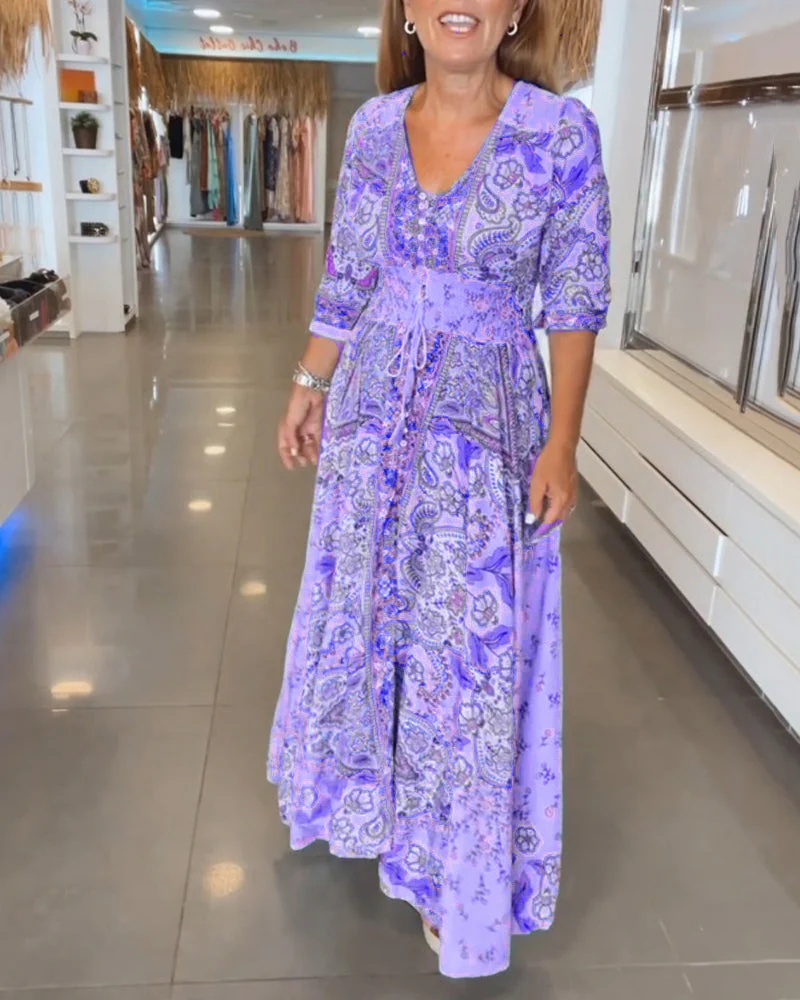 V-Neck 3/4 Sleeve Vacation Dress - Image 24