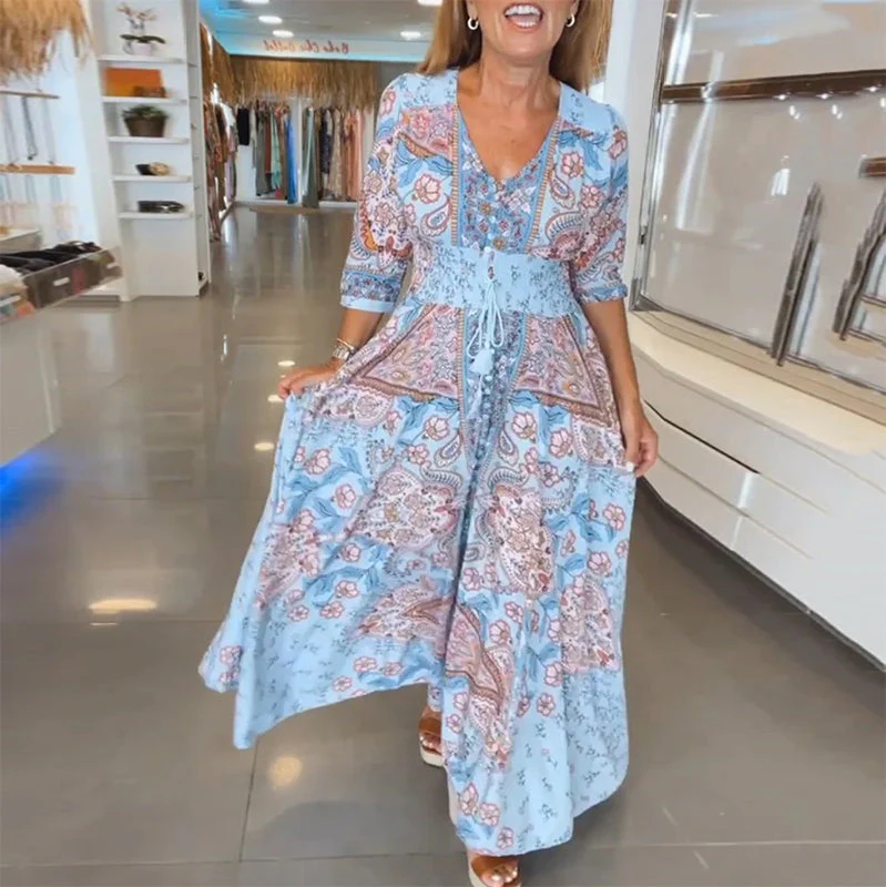 V-Neck 3/4 Sleeve Vacation Dress - Image 26