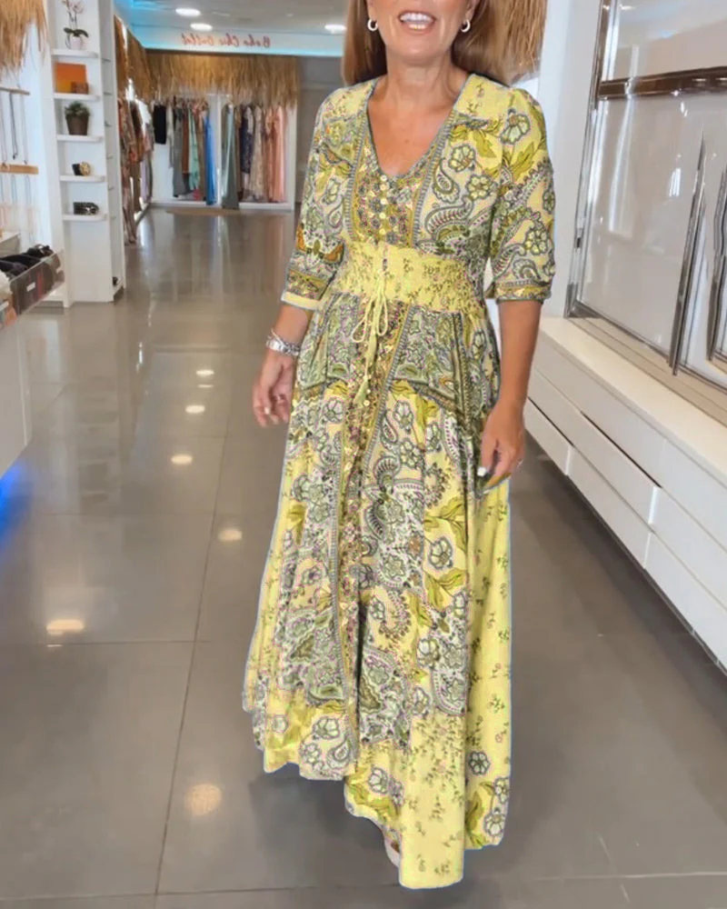 V-Neck 3/4 Sleeve Vacation Dress - Image 70