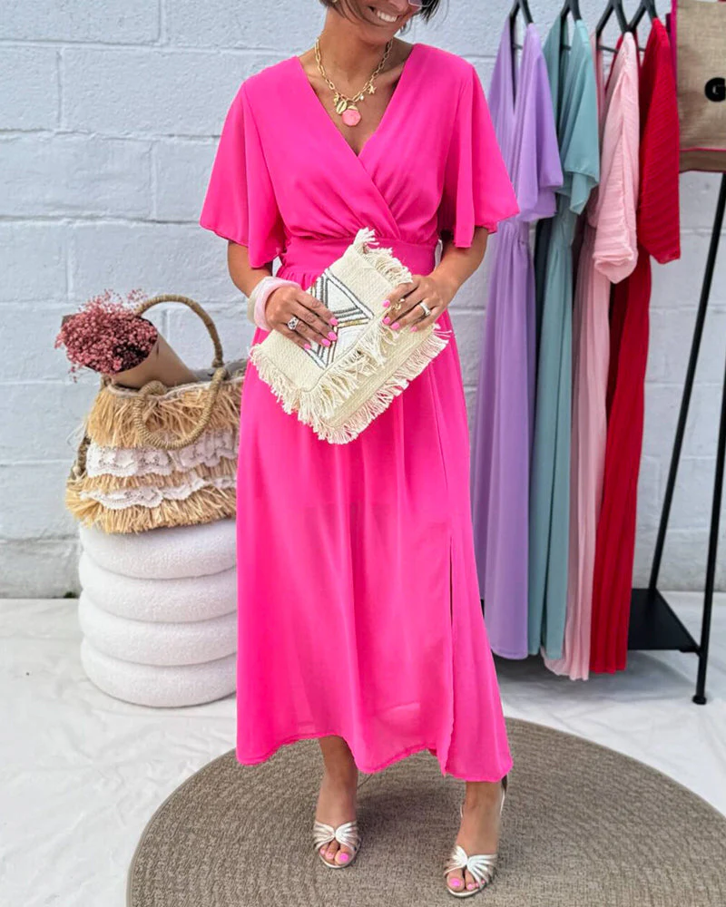 V-Neck and Waist in Chiffon Dress - Image 3