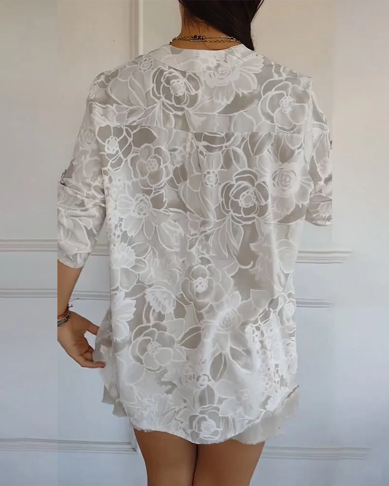 V-Neck Button-Down Printed Blouse - Image 13