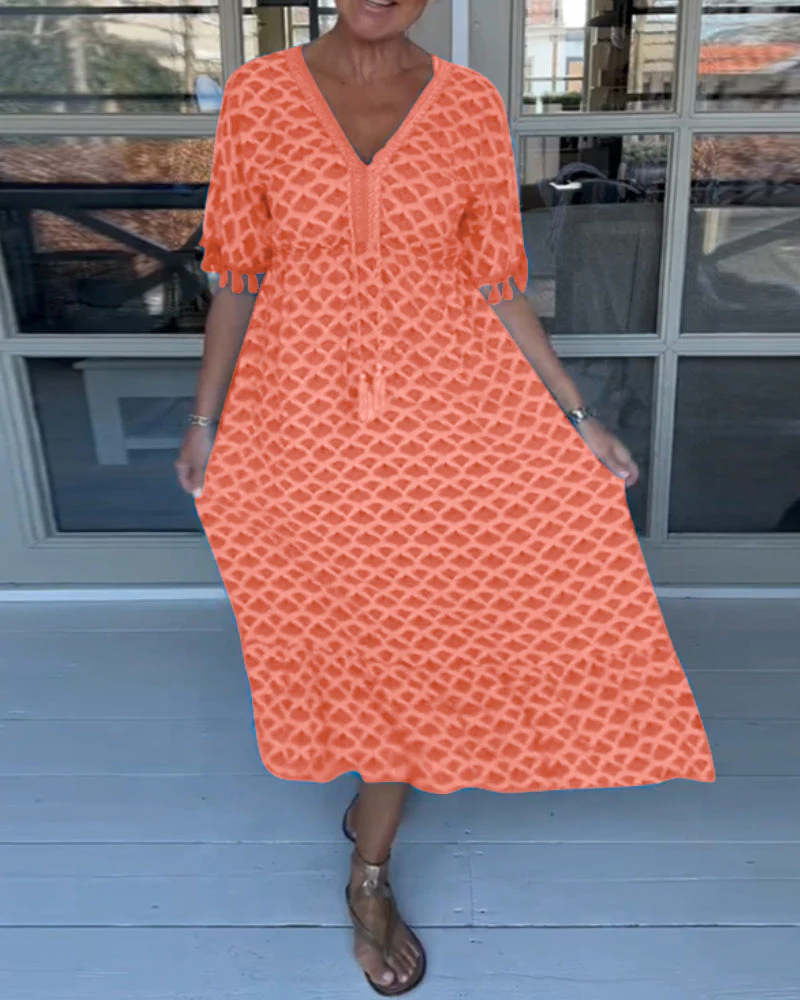 V-Neck Casual Dress With Print - Image 28