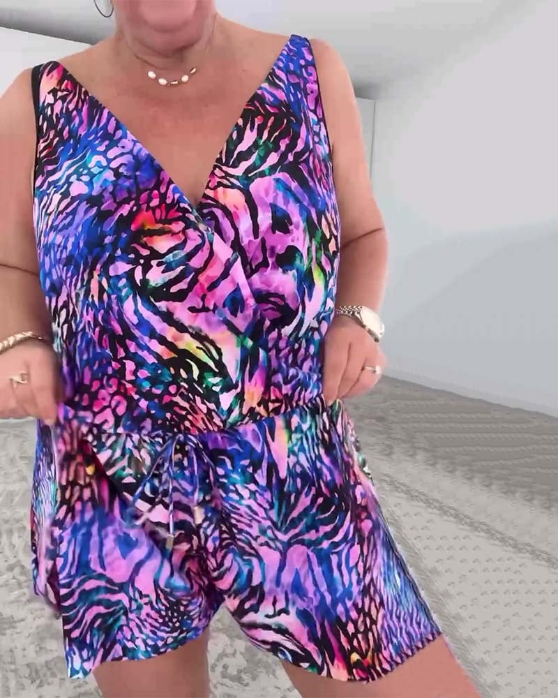 V-Neck Colorful Print One-Piece Swimsuit - Image 7