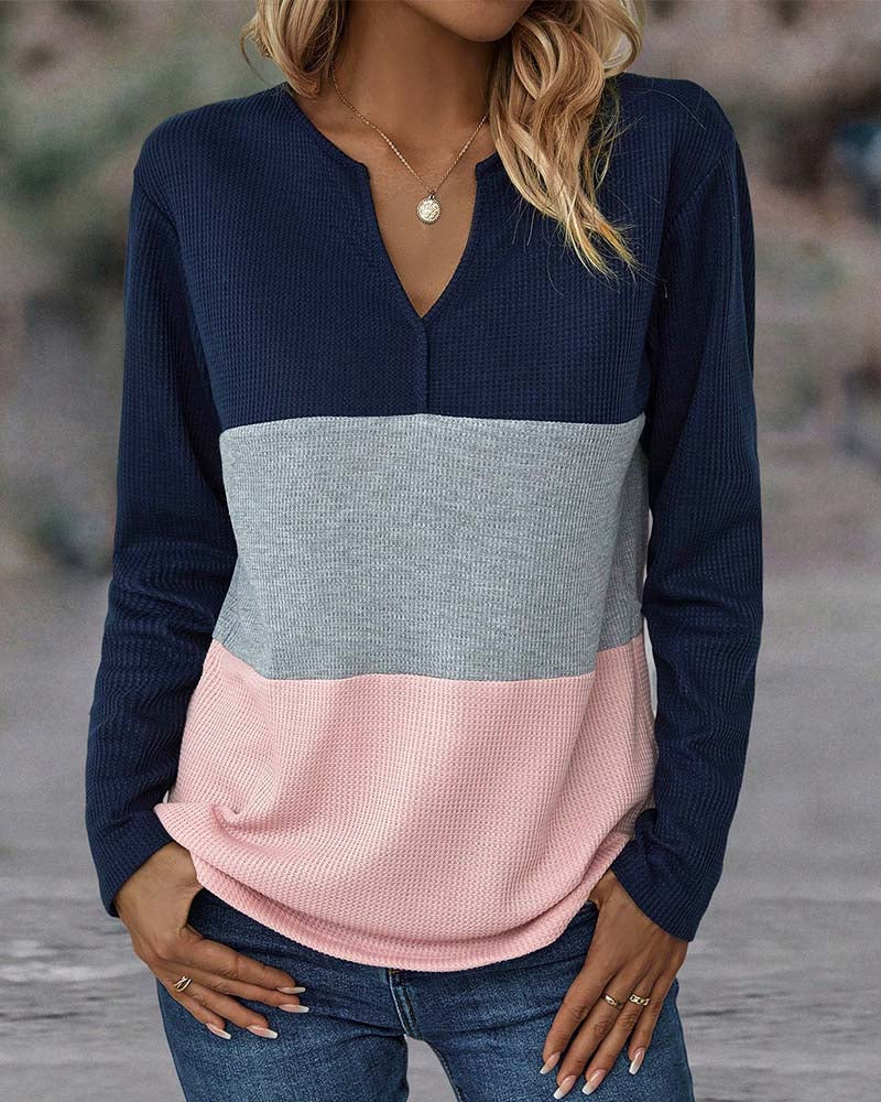 V-neck colour block top - Image 2