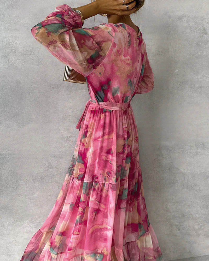 V-neck elegant printed dress - Image 14