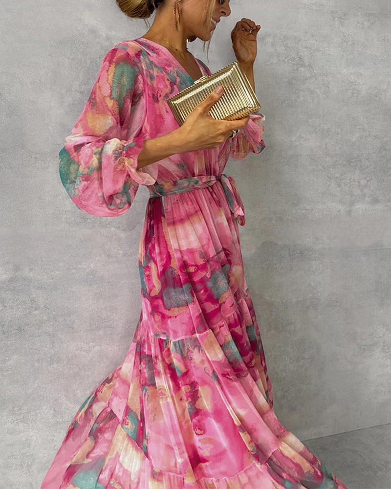 V-neck elegant printed dress - Image 15
