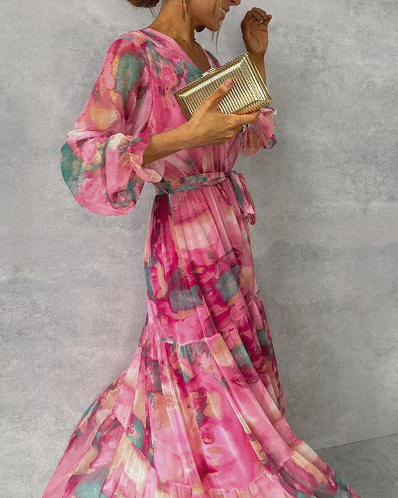 V-neck elegant printed dress - Image 3
