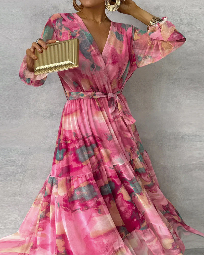 V-neck elegant printed dress - Image 4