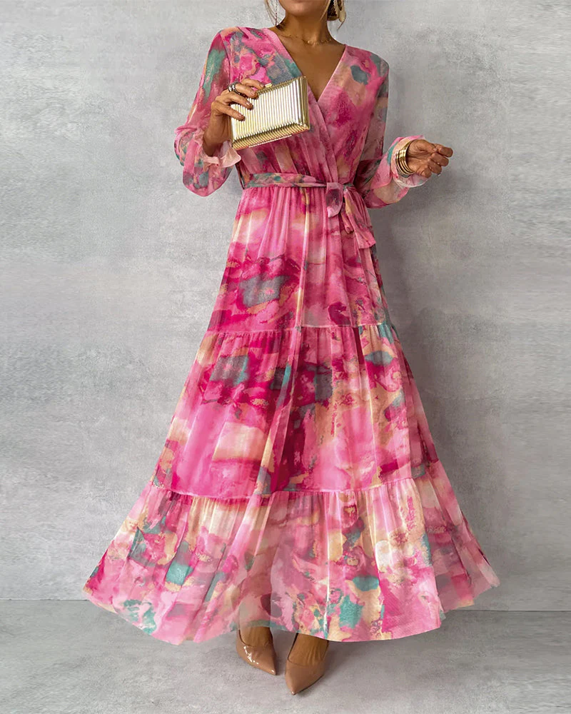 V-neck elegant printed dress - Image 7