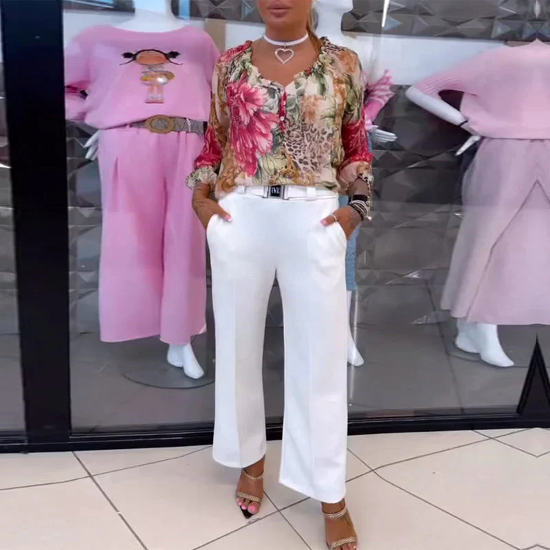 V-Neck Floral Print Blouse - Image 12