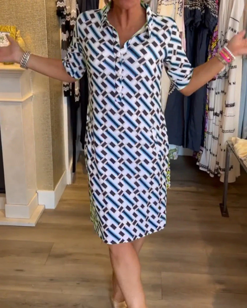 V Neck Geometric Printed Dress - Image 11
