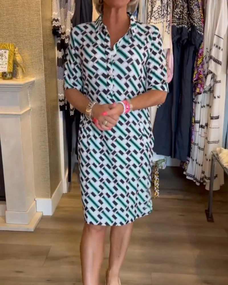 V Neck Geometric Printed Dress - Image 36