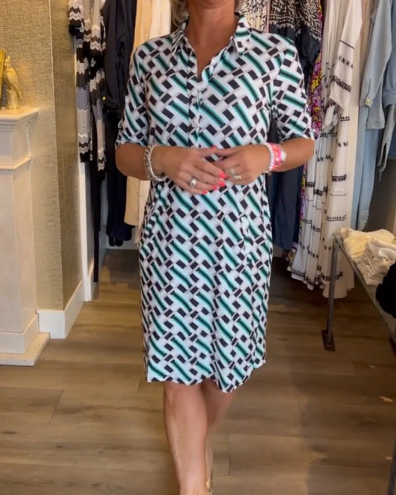 V Neck Geometric Printed Dress - Image 6