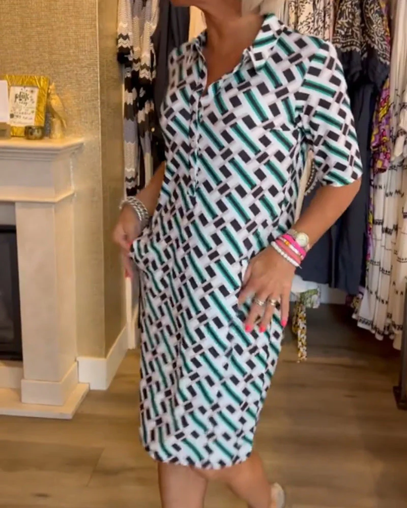 V Neck Geometric Printed Dress - Image 8