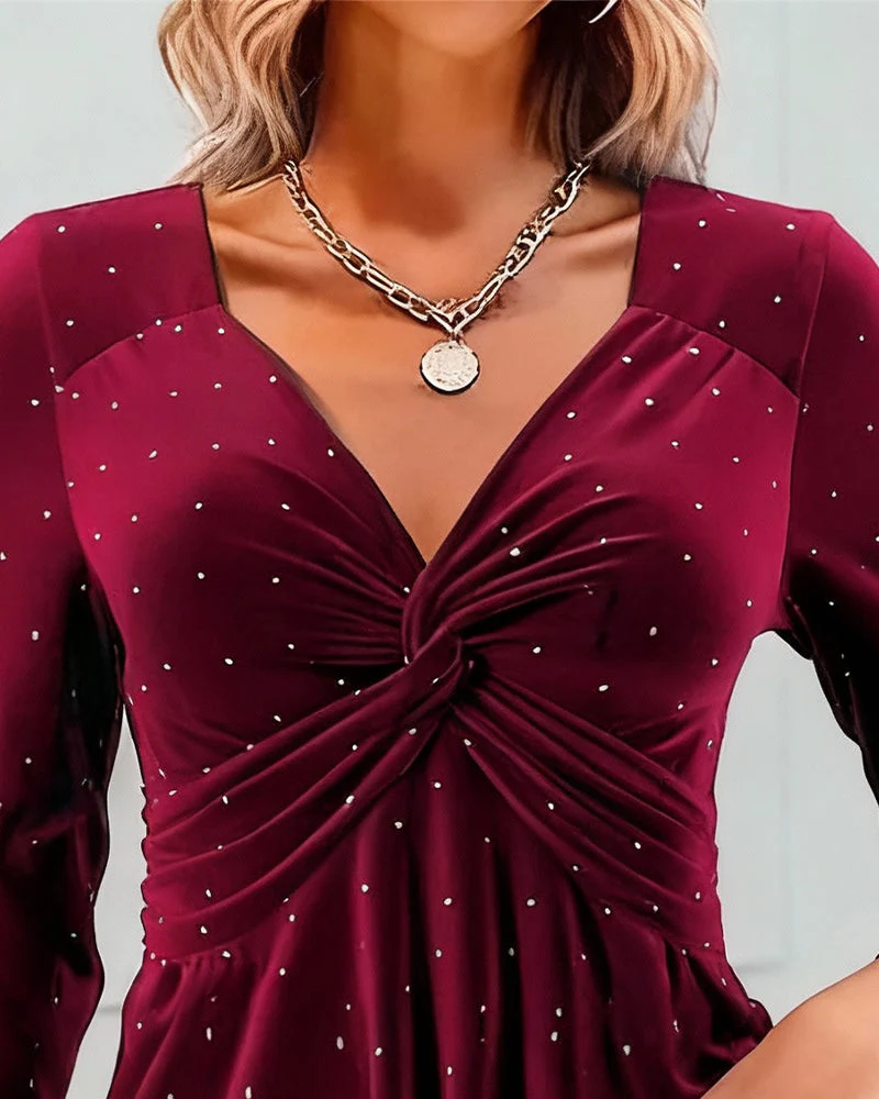 V-Neck Glitter Knot Design Top - Image 3