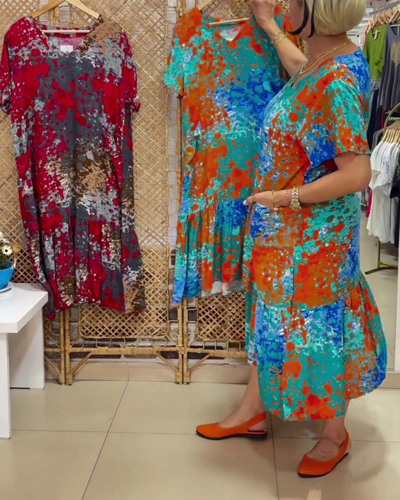 V-Neck Gradient Multi-Color Print Dress - Image 2