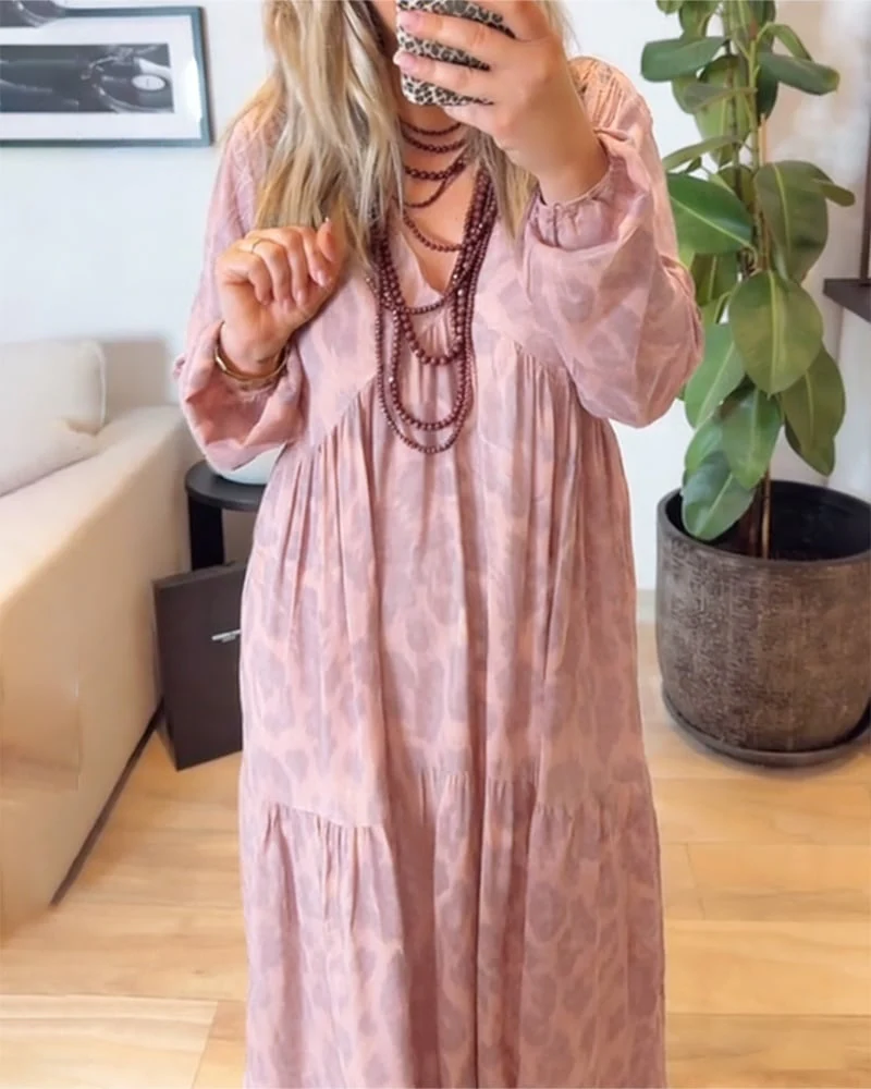 V-Neck Leopard Print Fashion Maxi Dress - Image 10